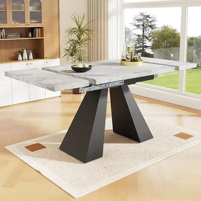 Imagen del producto de Mesa extensible de 100-160 cm, color blanco, con superficie imitación mármol