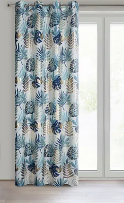 Immagine prodotto di Tenda 140x250 Malta blu scuro oro con stampa botanica luccicante preparata su occhielli Eurofirany