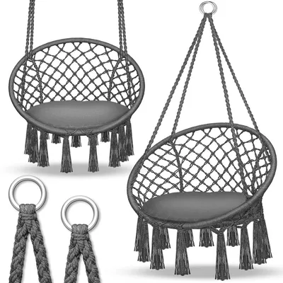 Immagine prodotto di Sedia sospesa da giardino - Sedia sospesa per interno ed esterno - 200 kg - Ø 61 cm - Cesto in cotone con cuscino