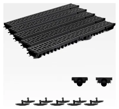 Produktbild von 5m Entwässerungsrinne Terrassenrinne Stegrost Kunststoff komplett SET, System A15 70mm, Schwarz Classic