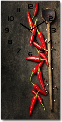 Produktbild von Wanduhr aus Glas – 30x60 cm - Glasbild - Glasuhr - Gehärtetes Glas -Chilischoten