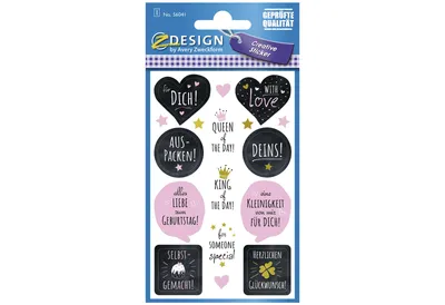 Produktbild von AVERY Zweckform 56041 Papier-Sticker Geschenkaufkleber 11 Aufkleber (schwarz, weiß, rosa, gold, Goldglanz, Deko, selbstklebend, Geburtstag, Karten, Glückwünsche, Dekorieren, Geschenke, Fotoalbum)