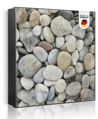 Zdjęcie produktu dla Metalowa szafka na klucze banjado, wymiary 30 x 30 cm, z 32 haczykami, z możliwością wykorzystania jako tablica magnetyczna, korpus czarny, zawiasy po prawej stronie, kamyki [SKG2 10169]