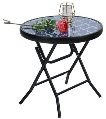 Productafbeelding van Opklapbare ronde tafel van metaal met glas, 46 x 46 x 48 cm