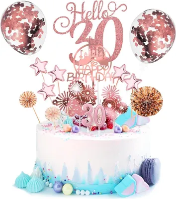 Produktbild von Tortendeko 30. Geburtstag Roségold 17-teiliges Set mit Cake Topper, Kerzen, Sternen, Ballons