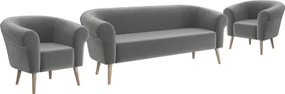 Produktbild von MEBLINI Mini Sofa Set 3-1-1 für Wohnzimmer - Mini Lounge für fünf Personen - Küchensofa - Sofa Klein - Sitzgarnitur - Polstergarnitur - Sofagarnituren - EMILIA - 3+1+1 - Hellgrau Samt