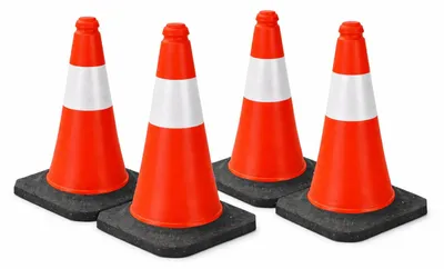 Produktbild von 4er Set Verkehrskegel 51 cm Rot/Weiß mit schwerem Standfuß schwarz