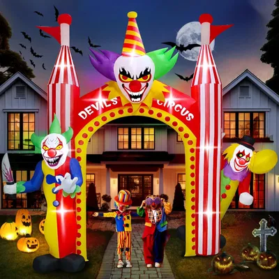 Aufblasbarer Clown-Bogen 12 FT, LED, mehrfarbig, Halloween-Deko