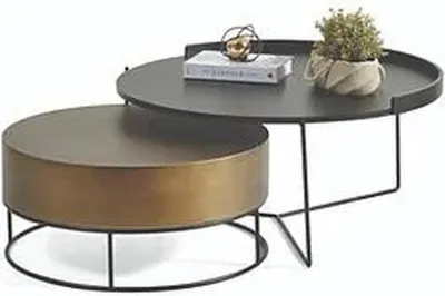 Produktbild von Designer 2x Couchtische Moderner Runder Beistelltisch Metalltisch Set