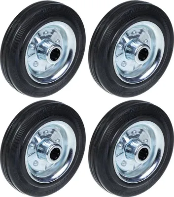 Produktbild von 160mm 6" schwarzes Gummirad mit gepresstem Stahlkern 150kg - 4er Set