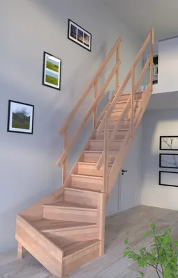 Produktbild von Holztreppe Rhodos in 1/4 gewendelter Ausführung rechts-Buche-Holzgeländer-beidseitig-mit Setzstufen