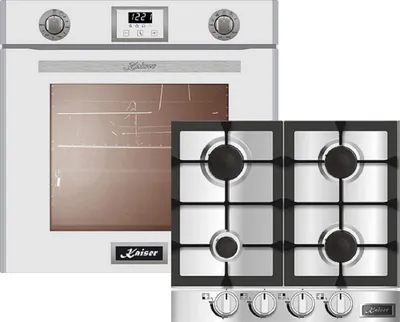 Produktbild von Kaiser Küchengeräte Gasherd-Set EG 6374 W + KG 6357, Einbau-Backofen 60cm in Weiß/Gas Backofen/Gas-Kochfeld 60 cm/Autark/Drehspieß/Grill/Heißluft/Selbstreinigung/Erdgas/Propangas