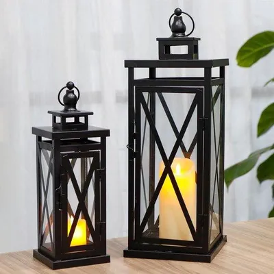 Image de Lot de bougeoirs en métal noir pour l'intérieur et l'extérieur
