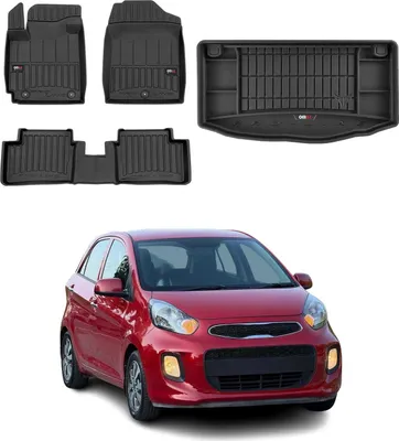 Immagine prodotto di Set di tappetini e fodere per bagagliaio OMAC per Kia Picanto 2011-2017 in gomma nera 4x
