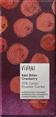 Obrázek produktu pro Bio hořká čokoláda s brusinkami 100g, VIVANI 100 g VIVANI