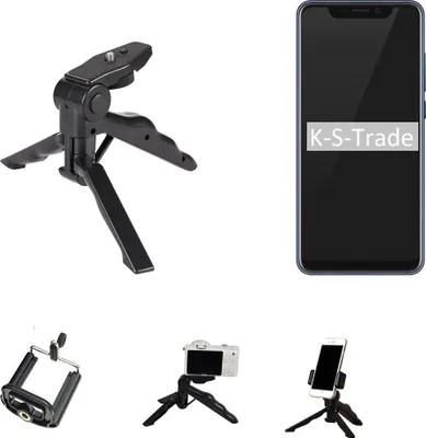 Produktbild von K-S-Trade Stativ Tisch-Ständer Dreibein Handy-Stativ Ständer kompatibel mit ZTE Axon 9 Pro Mini-Stativ Smartphone Tripod Handy-Stativ aus Plastik