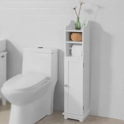 Produktbild von Simpletrade Badezimmerschrank – Toilettenpapierhalter – Aufbewahrungsschrank – verstellbare Einlegeböden – MDF – Weiß – 20 x 100 x 18 cm