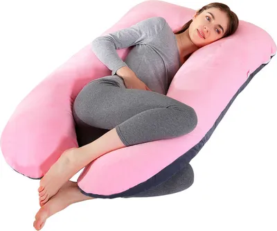 Image de Coussin d'allaitement en forme de U, velours, soutien latéral, 70 × 145 cm / Gris foncé et rose