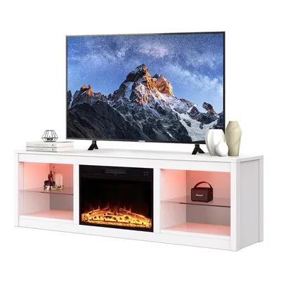 Produktbild von Parrot Uncle TV-Schrank für Fernseher bis 75 Zoll, MDF, Weiß , mit 24" Elektrokamin und Farbwechselnde LED-Leiste, 168 x 42 x 56 cm, 54 kg Tragkraft