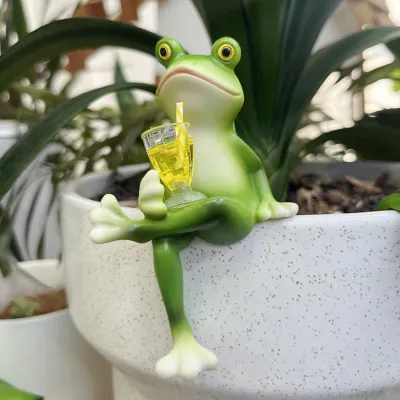 Produktbild von Froschfiguren, dekorative Mini-Teichdekoration, wetterfeste Gartenfigur aus Kunstharz für den Außenbereich, hängende Blumentopfdekoration, Gartenfigur für den Teich, Gartenranddekoration, Teichbrunnendekoration (B)
