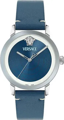 Produktbild von Versace VE9G00124 V-Helix silber grau weiss blau Leder Armband Uhr Herren NEU