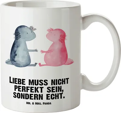 Produktbild von Mr. & Mrs. Panda Große Teetasse Axolotl Liebe - Weiß - Geschenk, Pott, Schwanzlurch, großer kaffeepott, Valentinstag, jumbotasse, Riesenkaffeetasse, Axolot, Molch