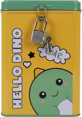 Immagine prodotto di I-TOTAL® Salvadanaio con lucchetto e chiave Salvadanaio in metallo Hello Dino