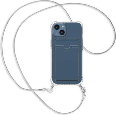 Produktbild von Handykette Backcover-Schutzhülle mit Band (Metall silberfarben) für Apple iPhone 14 (6.1'') - silberfarbene Snake-Kette