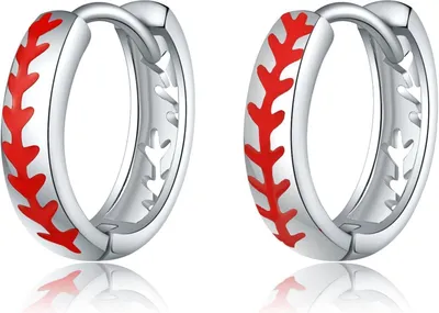 Image de Baseball Boucles d'oreilles 925 en argent sterling Créoles Sport Bijoux Femmes