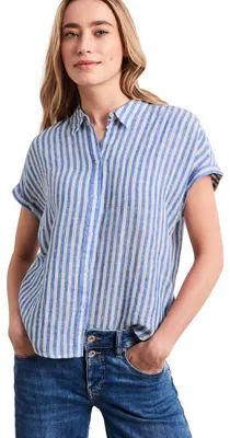 Productafbeelding van Street One gestreepte linnen blouse, kleur: Drift Blue, maat: 44