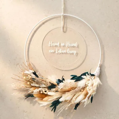 Produktbild von Türkranz Trockenblumen mit Willkommensschild, Hand in Hand, 25 cm Durchmesser