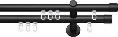 Produktbild von SN Deco Gardinenstange Innenlauf Brest, 19 mm, 2-läufig, Stahl, Komplett-Set mit Ringen, Profilträger, 200 cm, schwarz