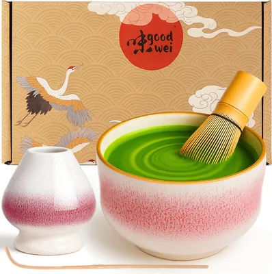 Produktbild von Matcha Set "Kiku" mit Schale, Besen & Besenhalter – edles Set für Matcha-Zeremonie und stilvollen Teegenuss