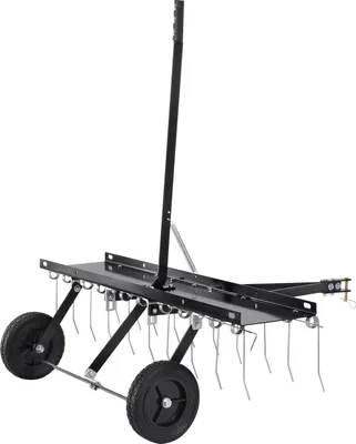 Image de Scarificateur traîné SucceBuy 40 pouces, râteau à gazon avec 20 dents en acier à ressort, tractable pour les véhicules tout-terrain et les tondeuses, outil pour le jardin et la ferme avec poignée de levage