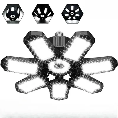 Image de Lampe LED de garage 120 W, 20 000 lm, 6 500 K, avec 7+1 panneaux orientables, douille E26/E27. Éclairage de garage pour cave ou atelier