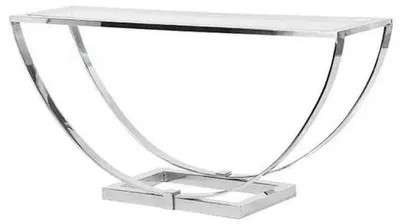 Produktbild von Casa Padrino Luxus Designer Konsole Silber 160 x 40 x H. 75 cm - Metall Konsolentisch mit Glasplatte - Luxus Designer Wohnzimmer Möbel