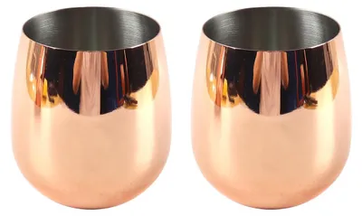 2er-Set Edelstahl-Weingläser ohne Stiel, Kupferoptik, 560 ml