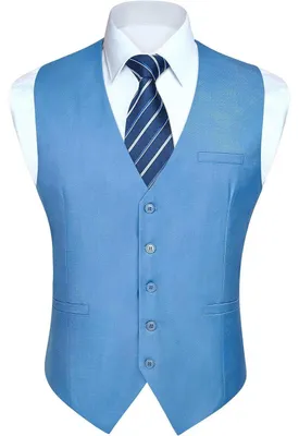 Productafbeelding van Herenvest, formeel, effen kleur, V-hals, met zakken, blauw, maten XS-4XL