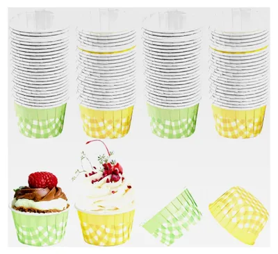 Produktbild von 100 Stück Papier Muffinförmchen in Gelb und Grün für Muffins und Cupcakes