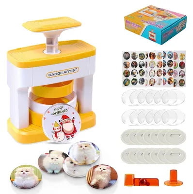Produktbild von Buttonmaschine 55 mm DIY Bastelset für Kinder Gelb 48 Teile