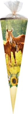 Obrázek produktu pro Školní kornout / kornout na cukr / 85 cm / čtverec / "Koně - Pfohlenweide"