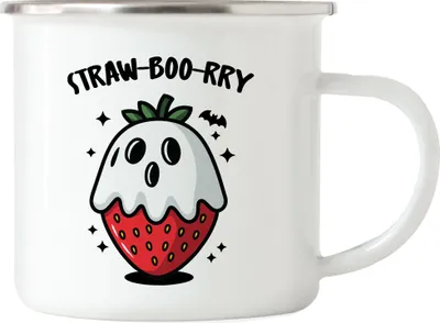 Produktbild von Straw-Boo-rry Erdbeermotiv Emaille-Tasse Geschenkidee Halloween Zombie Geist