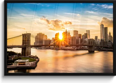 Produktbild von MuchoWow® MuchoWow® Gerahmtes Poster New York - Brooklyn Bridge - Wasser 90x60 cm - Poster mit zchwarzem Bilderrahmen - Fotorahmen - Foto-Plakat