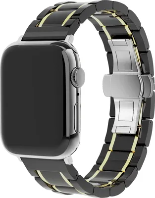 Produktbild von Strap-it Apple Watch Keramik-Stahlarmband (Schwarz/Gold)