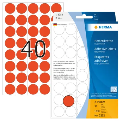 Obrázek produktu pro HERMA 2252, Červená, Kruh, Celulóza, Papír, 32 listy, 11,1 cm, 17 cm