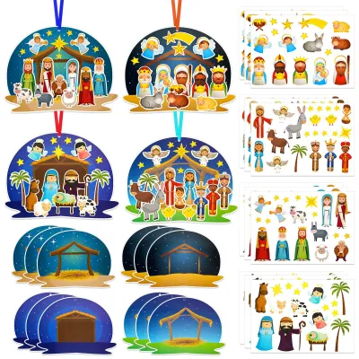 12 Weihnachtsaufkleber mit Krippenmotiv, religiös, DIY