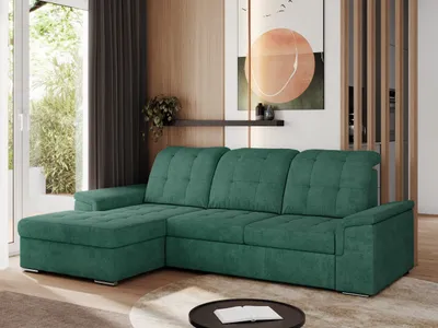 Produktbild von MKS MEBLE Sofa mit Schlaffunktion - Ecksofa mit Schlaffunktion und Bettkasten - Sofa 3 Sitzer - Schlafsofa - Couch - Schlafsofa mit Bettkasten - Madrito L - Grün Struktur - Links Seite