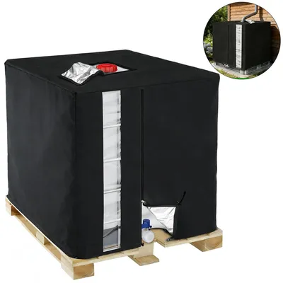 Produktbild von IBC Abdeckung 1000L 420D Oxford, wasserdicht & UV Schutz, 120x100x116cm, mit Sichtfenster & Kordelzug, wetterfest für Regenwassertank