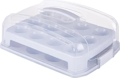 Image de Boîte de transport Relaxdays pour muffins, 24 cupcakes et muffins, 2 étages, poignée de transport, L x H x P : 16 x 37,5 x 28,5 cm, boîte à gâteaux, gris clair