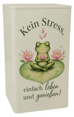 Produktbild von Dose 900ml Meditationsfrosch - Aufbewahrungsdose mit Lotusfrosch Mit Spruch: